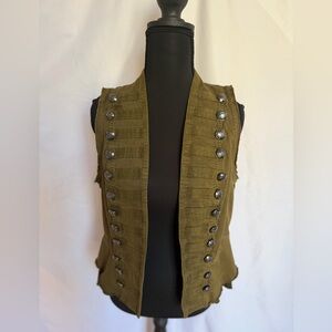 Free People Military Grunge Button Front Vest Olive Green size small